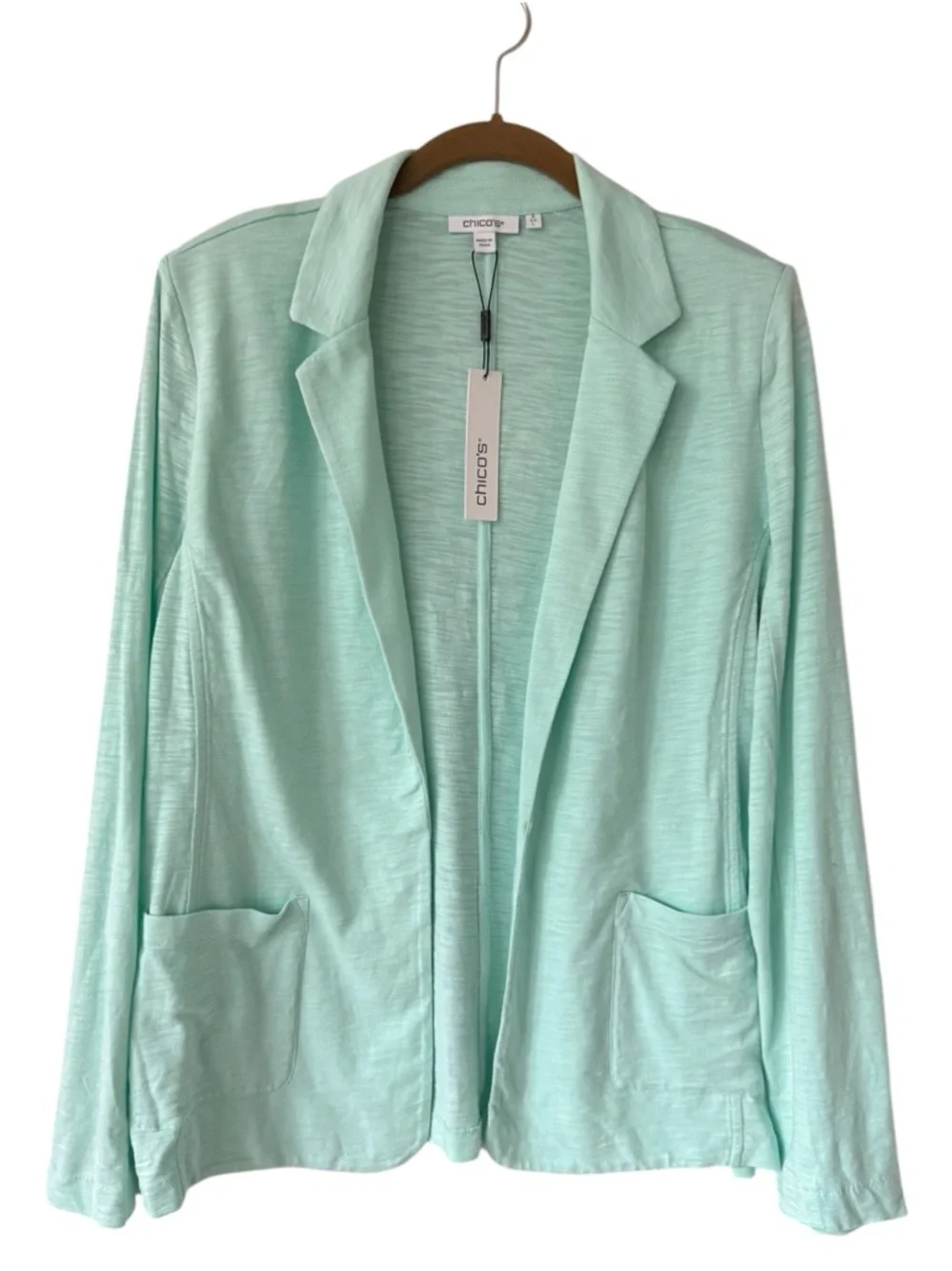 Chico’s Light Knit Open-Front Blazer Jacket Chico’s 2 Size L 12/14 Mint Green - Picture 7 of 13